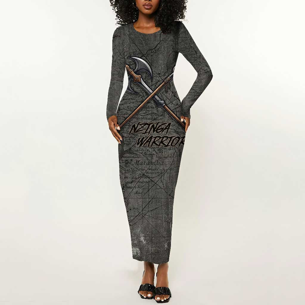 Queen Nzinga Long Sleeve Bodycon Dress Fierce African Warrior Queen - Dark Tribal Fire Art - Wonder Print Shop