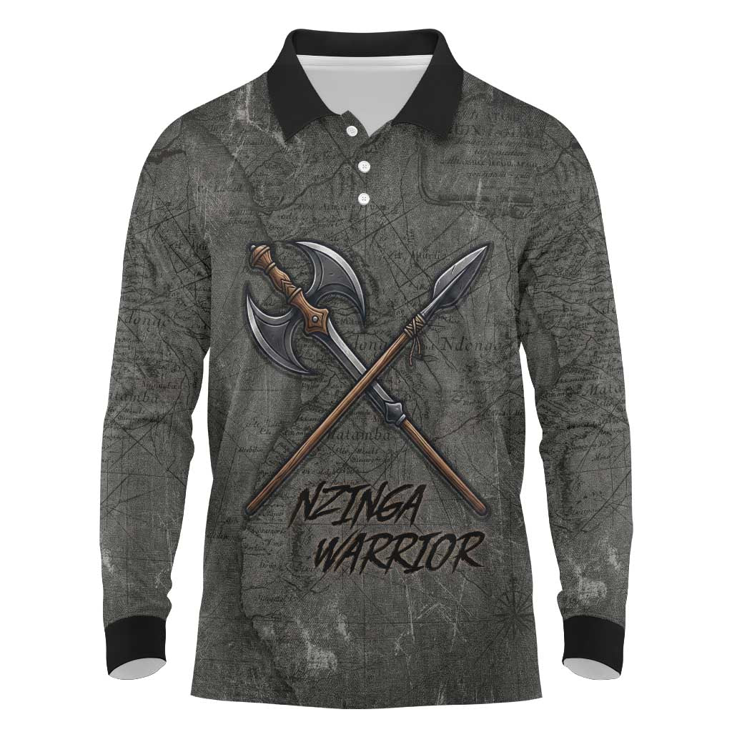 Queen Nzinga Long Sleeve Polo Shirt Fierce African Warrior Queen - Dark Tribal Fire Art - Wonder Print Shop