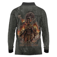 Queen Nzinga Long Sleeve Polo Shirt Fierce African Warrior Queen - Dark Tribal Fire Art - Wonder Print Shop