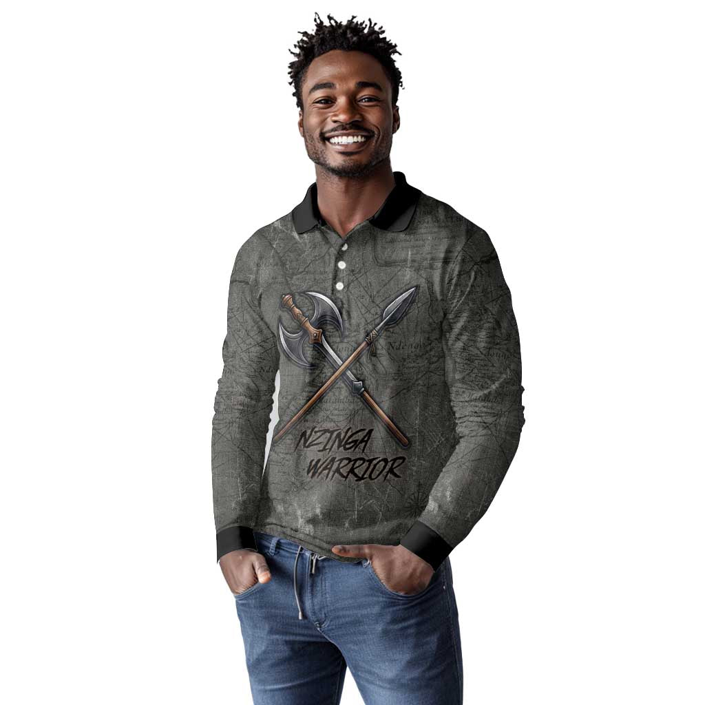 Queen Nzinga Long Sleeve Polo Shirt Fierce African Warrior Queen - Dark Tribal Fire Art - Wonder Print Shop