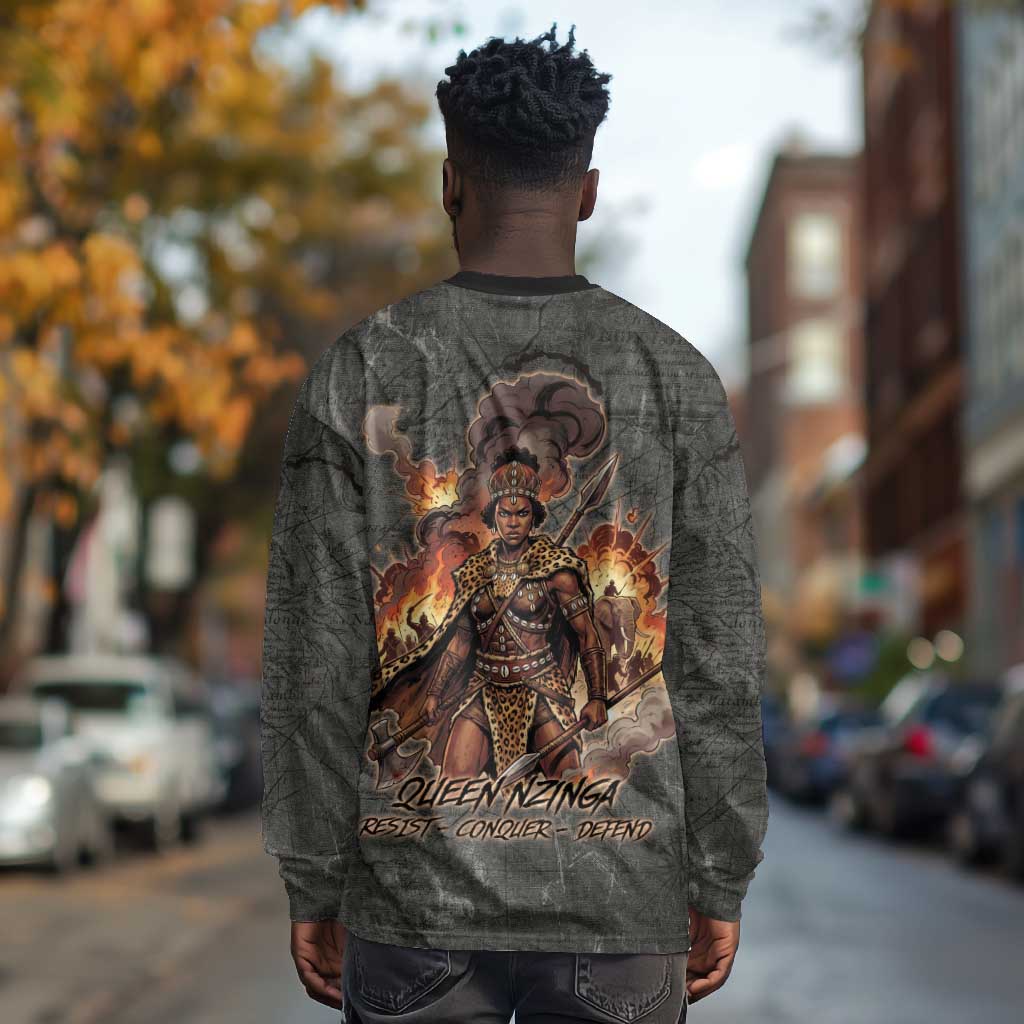 Queen Nzinga Long Sleeve Shirt Fierce African Warrior Queen - Dark Tribal Fire Art - Wonder Print Shop