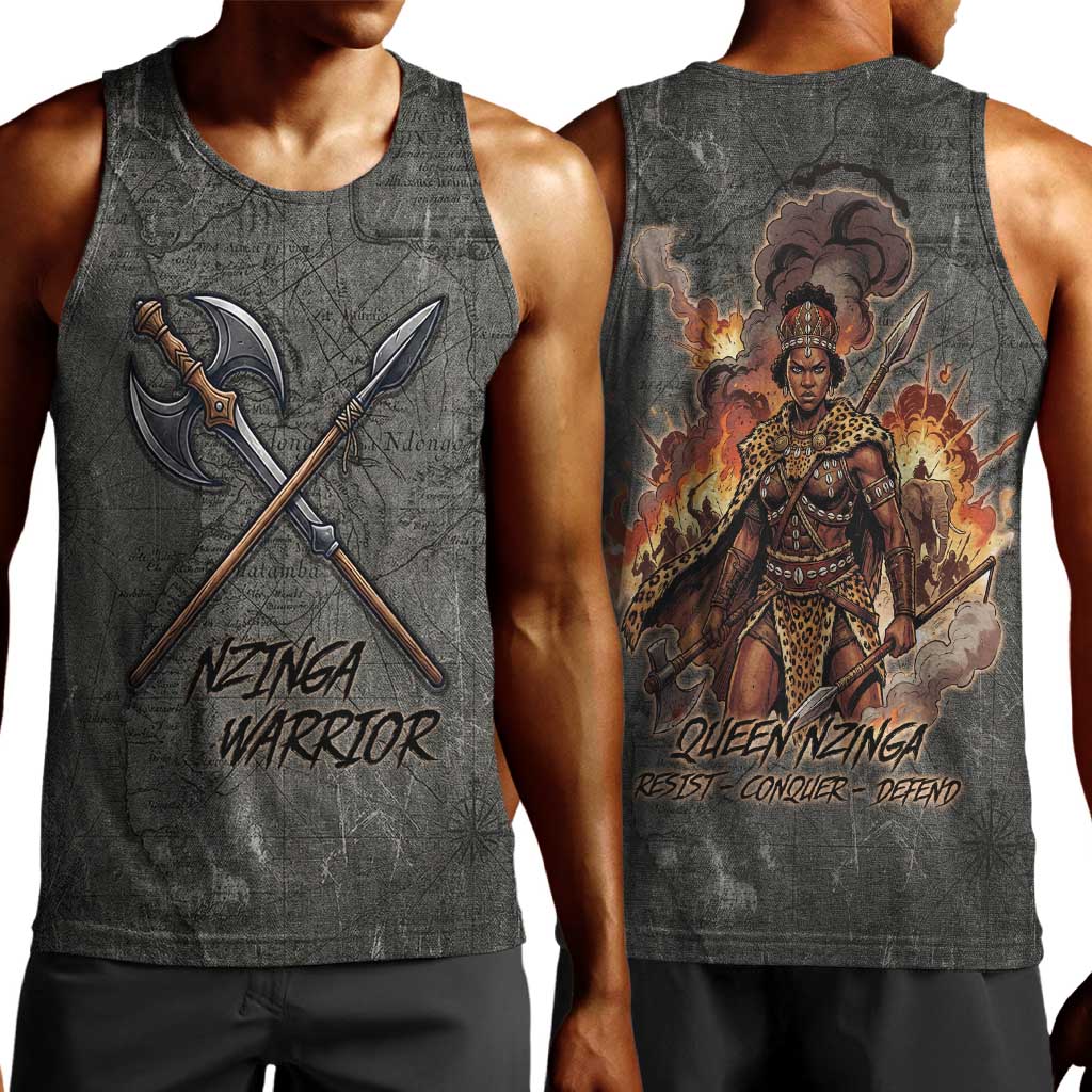 Queen Nzinga Men Tank Top Fierce African Warrior Queen - Dark Tribal Fire Art - Wonder Print Shop
