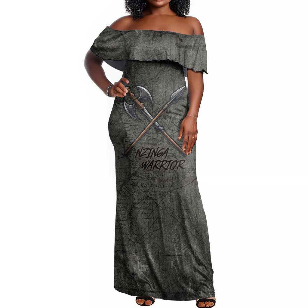 Queen Nzinga Off Shoulder Maxi Dress Fierce African Warrior Queen - Dark Tribal Fire Art - Wonder Print Shop