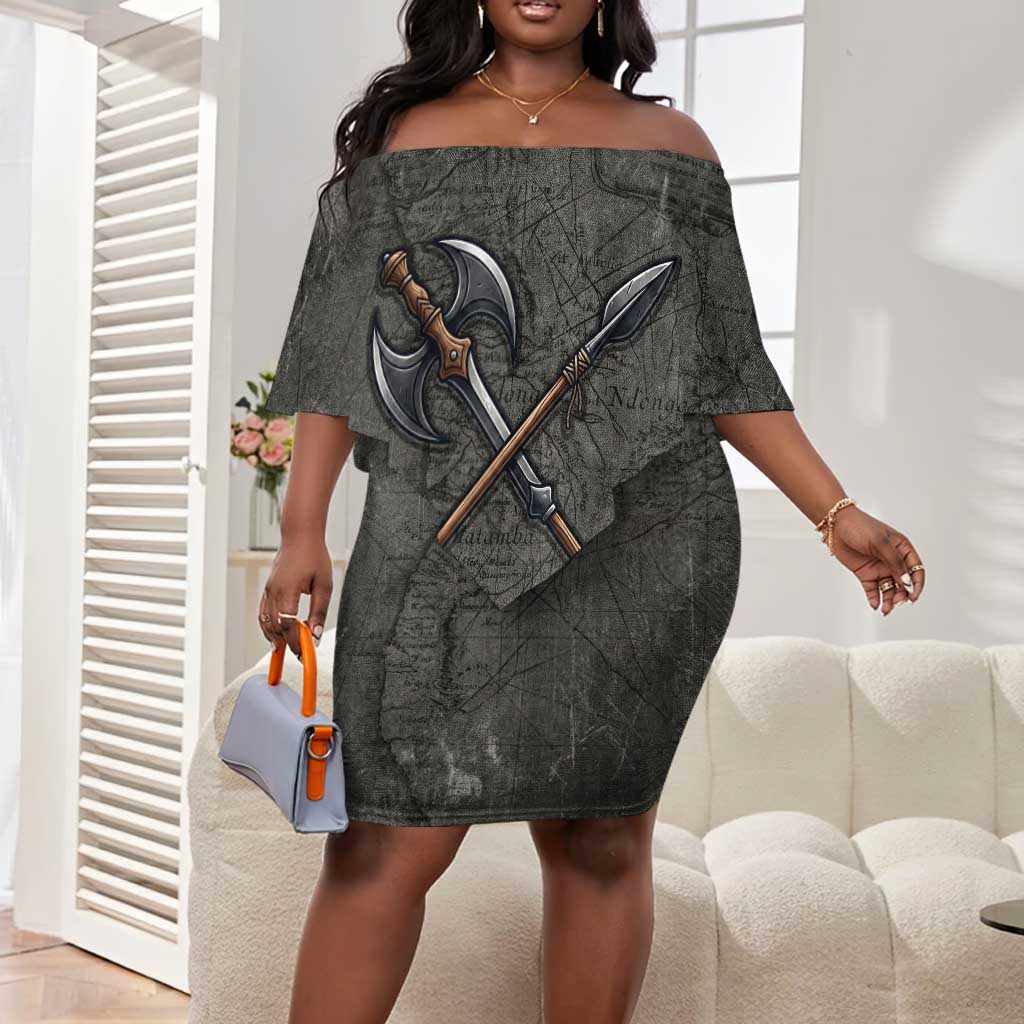 Queen Nzinga Off Shoulder Short Dress Fierce African Warrior Queen - Dark Tribal Fire Art - Wonder Print Shop