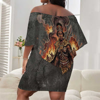Queen Nzinga Off Shoulder Short Dress Fierce African Warrior Queen - Dark Tribal Fire Art - Wonder Print Shop