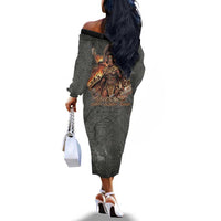 Queen Nzinga Off The Shoulder Long Sleeve Dress Fierce African Warrior Queen - Dark Tribal Fire Art - Wonder Print Shop