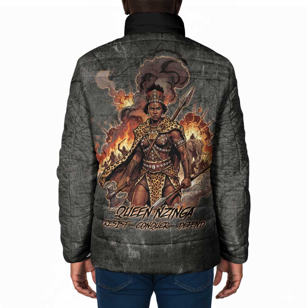 Queen Nzinga Padded Jacket Fierce African Warrior Queen - Dark Tribal Fire Art - Wonder Print Shop