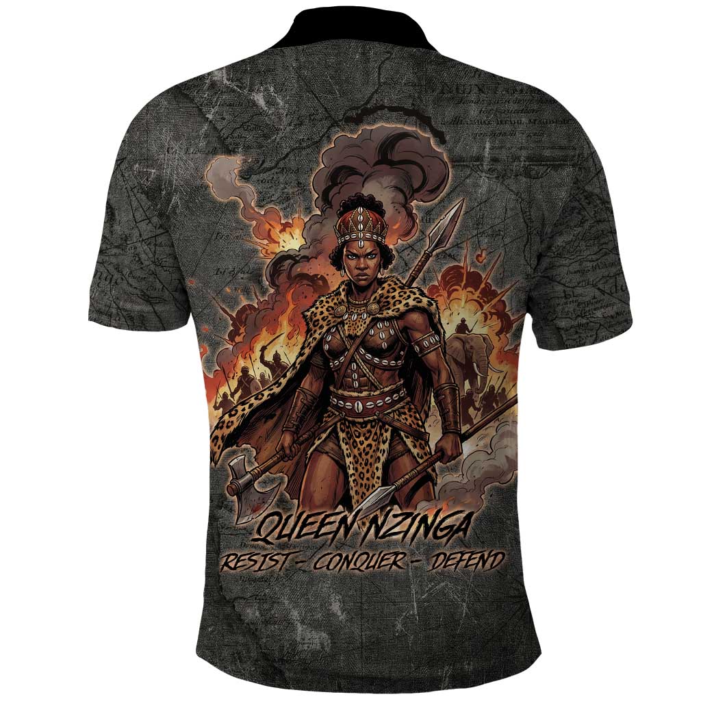 Queen Nzinga Polo Shirt Fierce African Warrior Queen - Dark Tribal Fire Art - Wonder Print Shop