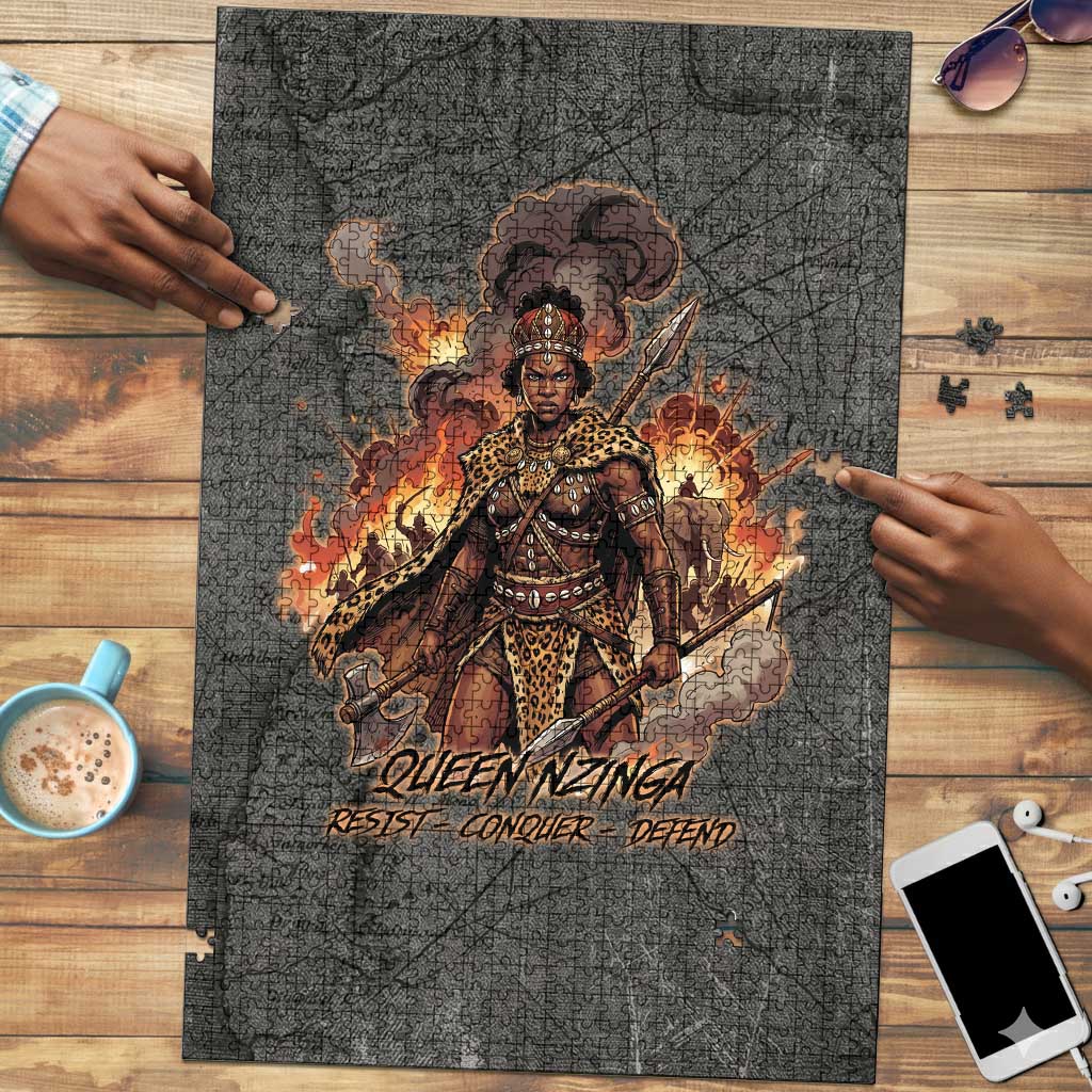 Queen Nzinga Puzzle Fierce African Warrior Queen - Dark Tribal Fire Art - Wonder Print Shop