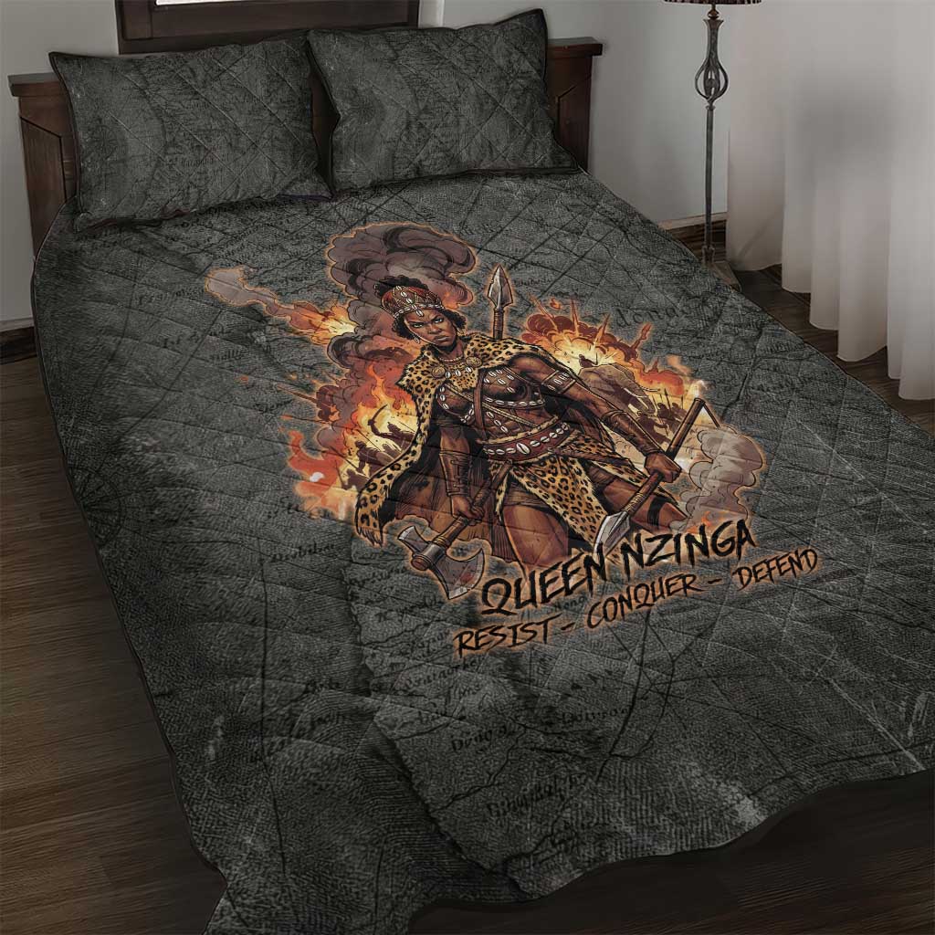 Queen Nzinga Quilt Bed Set Fierce African Warrior Queen - Dark Tribal Fire Art - Wonder Print Shop