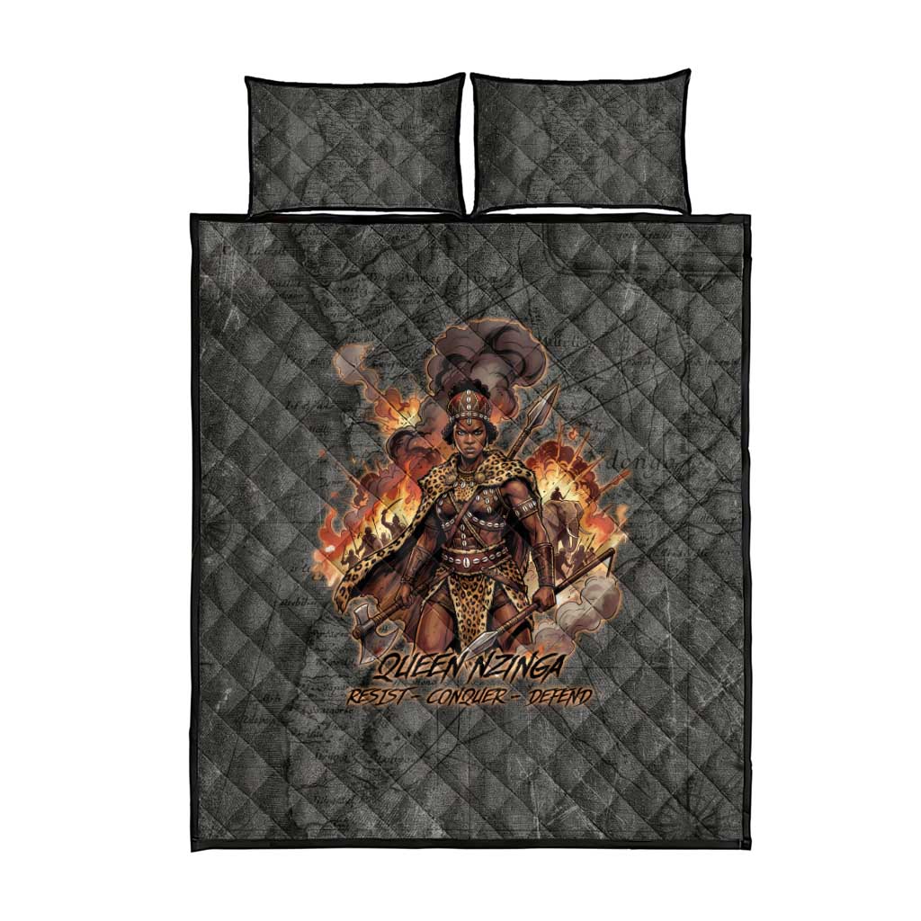 Queen Nzinga Quilt Bed Set Fierce African Warrior Queen - Dark Tribal Fire Art - Wonder Print Shop