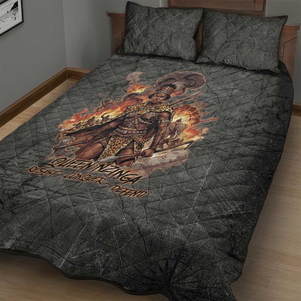Queen Nzinga Quilt Bed Set Fierce African Warrior Queen - Dark Tribal Fire Art - Wonder Print Shop