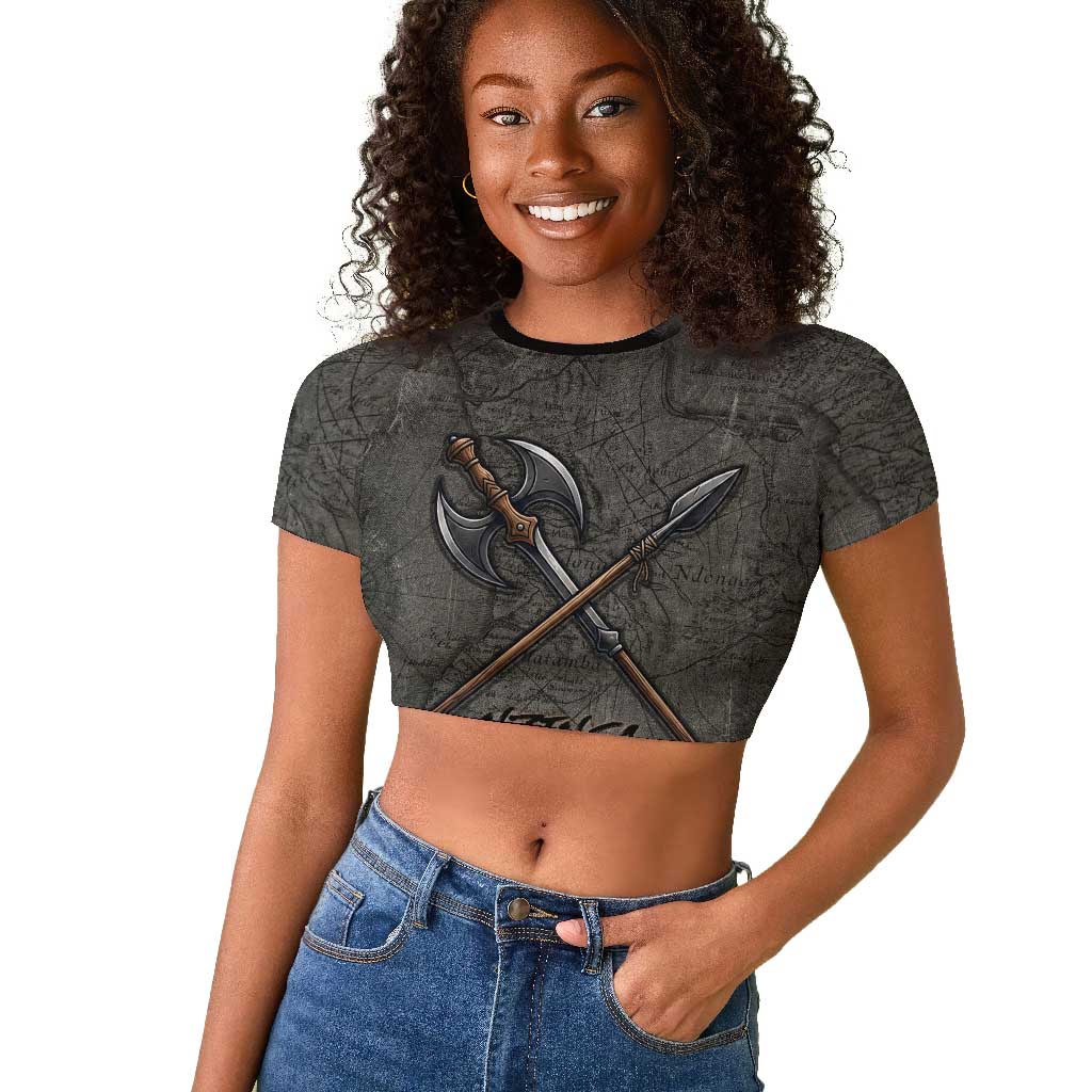 Queen Nzinga Raglan Cropped T shirt Fierce African Warrior Queen - Dark Tribal Fire Art - Wonder Print Shop