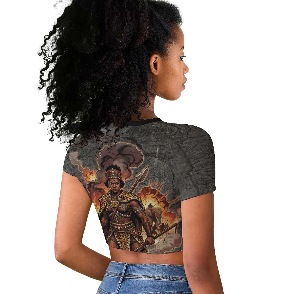 Queen Nzinga Raglan Cropped T shirt Fierce African Warrior Queen - Dark Tribal Fire Art - Wonder Print Shop