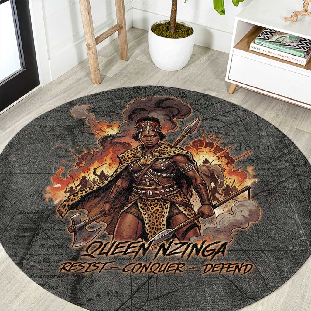 Queen Nzinga Round Carpet Fierce African Warrior Queen - Dark Tribal Fire Art - Wonder Print Shop