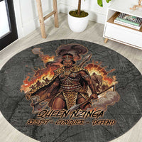 Queen Nzinga Round Carpet Fierce African Warrior Queen - Dark Tribal Fire Art - Wonder Print Shop