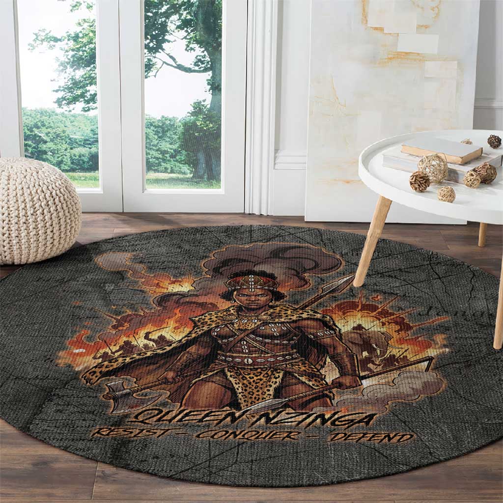 Queen Nzinga Round Carpet Fierce African Warrior Queen - Dark Tribal Fire Art - Wonder Print Shop