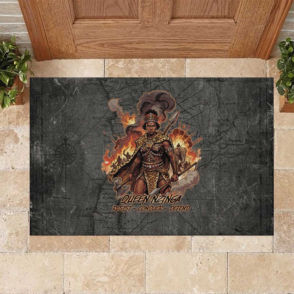 Queen Nzinga Rubber Doormat Fierce African Warrior Queen - Dark Tribal Fire Art - Wonder Print Shop