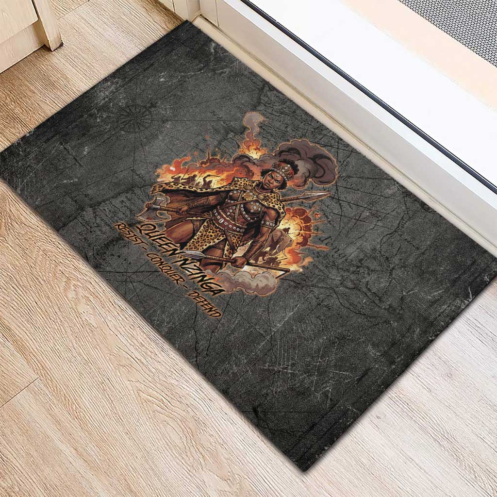 Queen Nzinga Rubber Doormat Fierce African Warrior Queen - Dark Tribal Fire Art - Wonder Print Shop