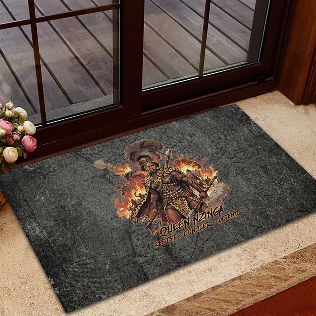 Queen Nzinga Rubber Doormat Fierce African Warrior Queen - Dark Tribal Fire Art - Wonder Print Shop