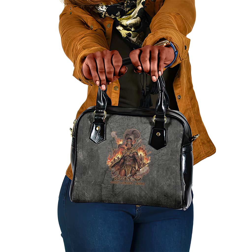 Queen Nzinga Shoulder Handbag Fierce African Warrior Queen - Dark Tribal Fire Art - Wonder Print Shop