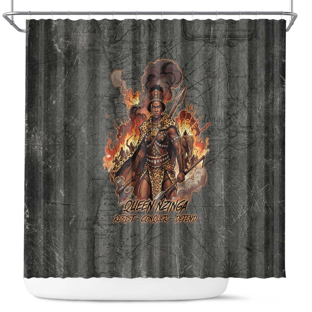 Queen Nzinga Shower Curtain Fierce African Warrior Queen - Dark Tribal Fire Art - Wonder Print Shop