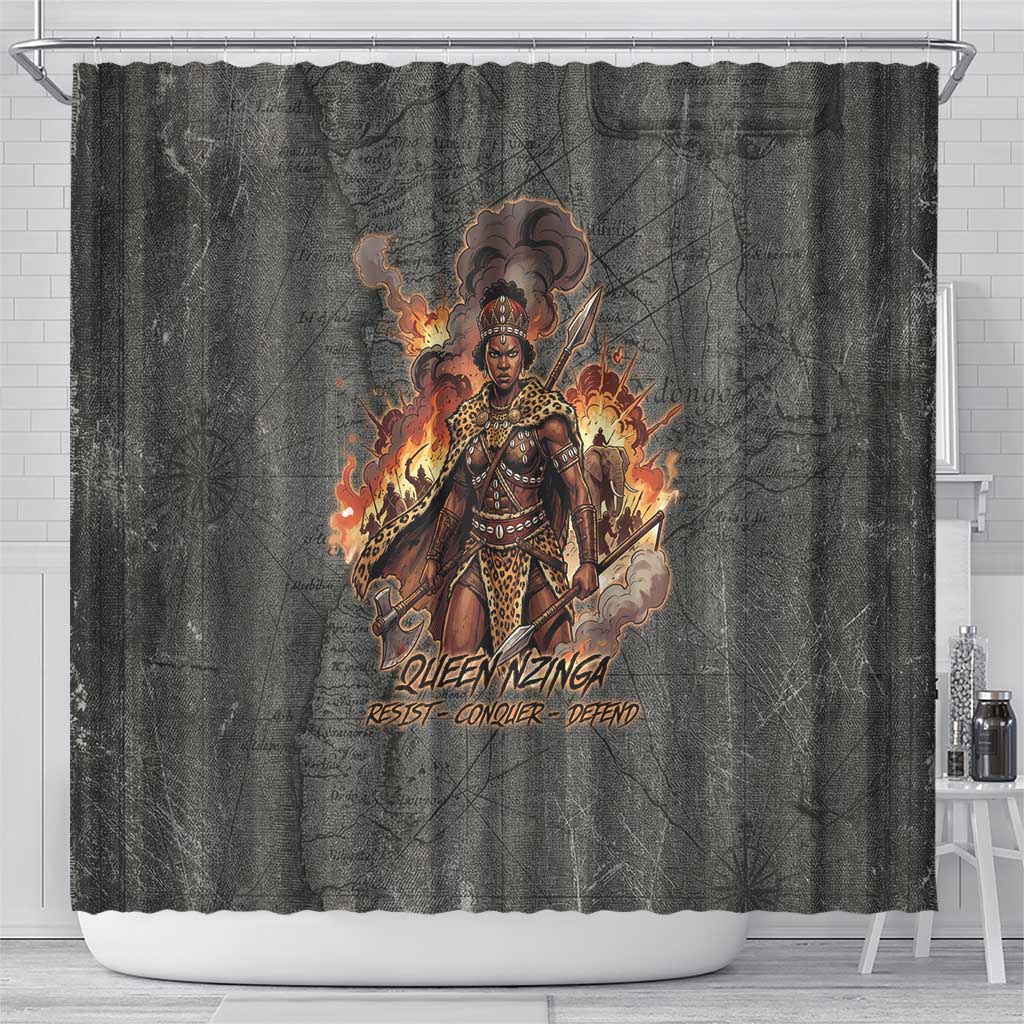 Queen Nzinga Shower Curtain Fierce African Warrior Queen - Dark Tribal Fire Art - Wonder Print Shop