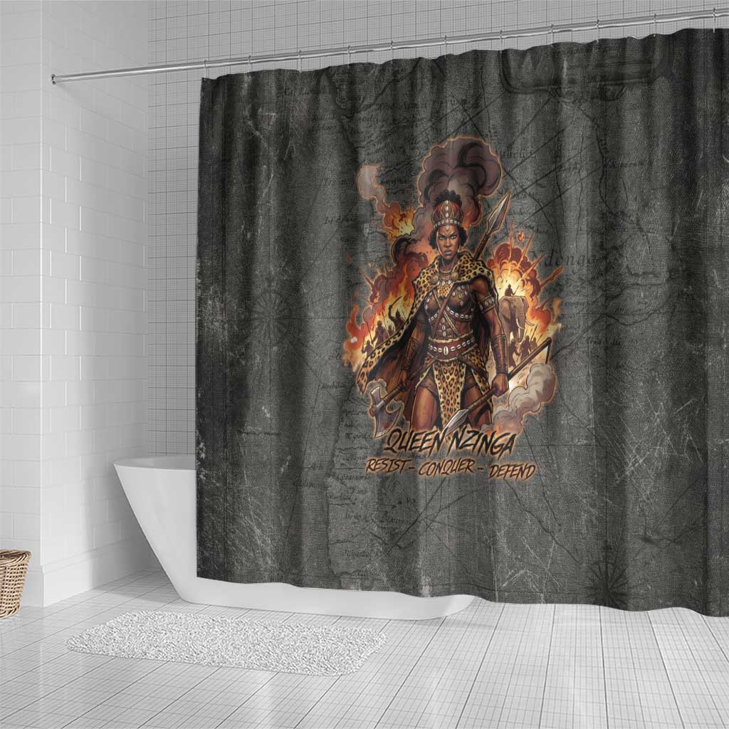Queen Nzinga Shower Curtain Fierce African Warrior Queen - Dark Tribal Fire Art - Wonder Print Shop