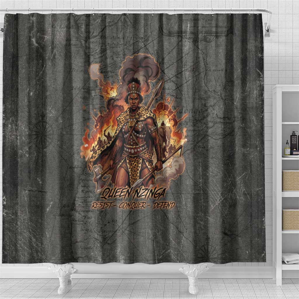 Queen Nzinga Shower Curtain Fierce African Warrior Queen - Dark Tribal Fire Art - Wonder Print Shop