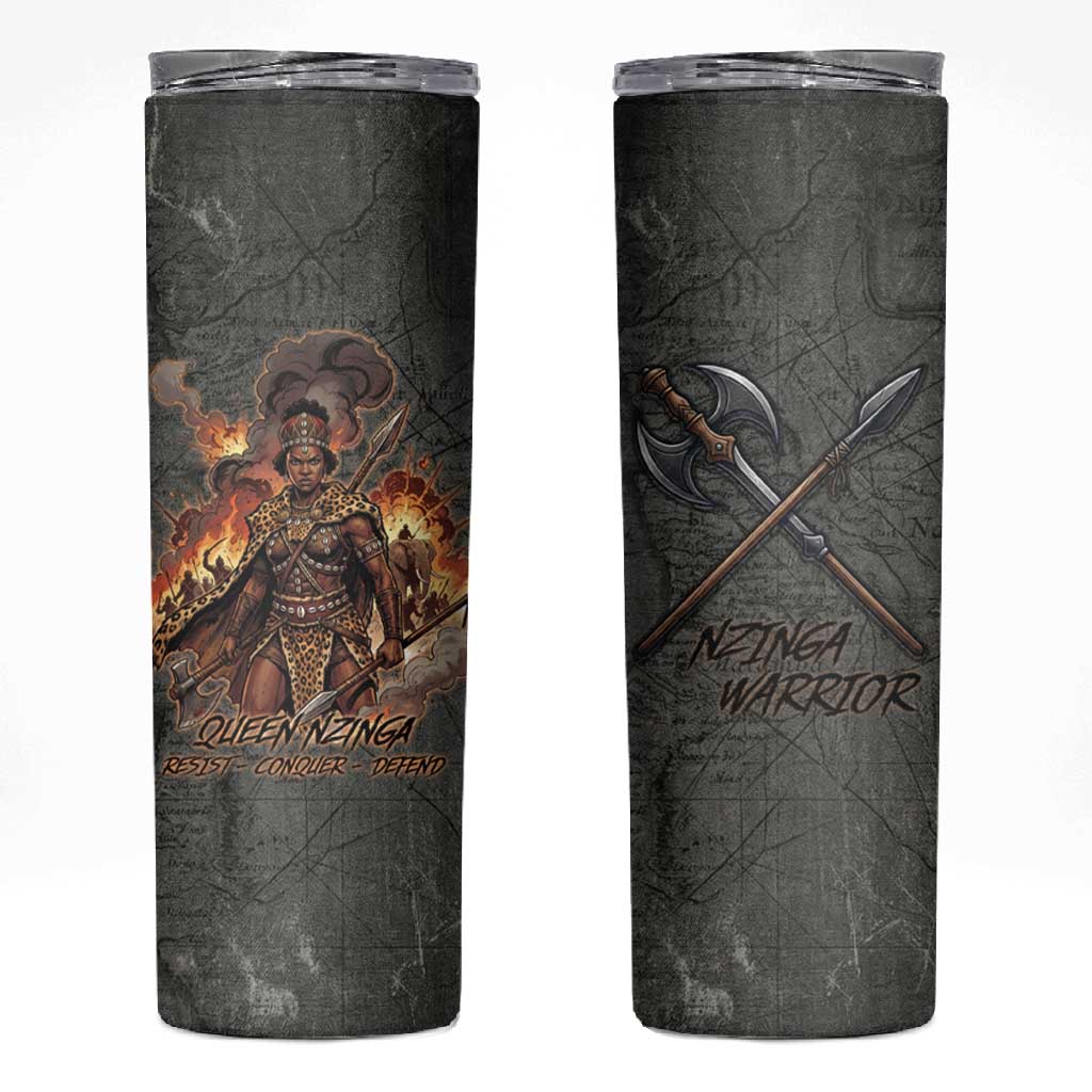 Queen Nzinga Skinny Tumbler Fierce African Warrior Queen - Dark Tribal Fire Art - Wonder Print Shop