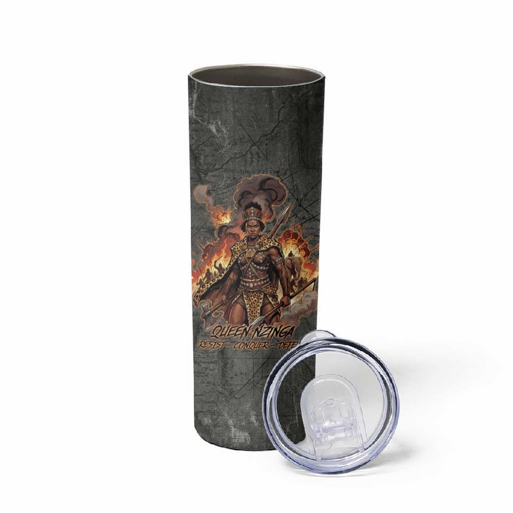 Queen Nzinga Skinny Tumbler Fierce African Warrior Queen - Dark Tribal Fire Art - Wonder Print Shop