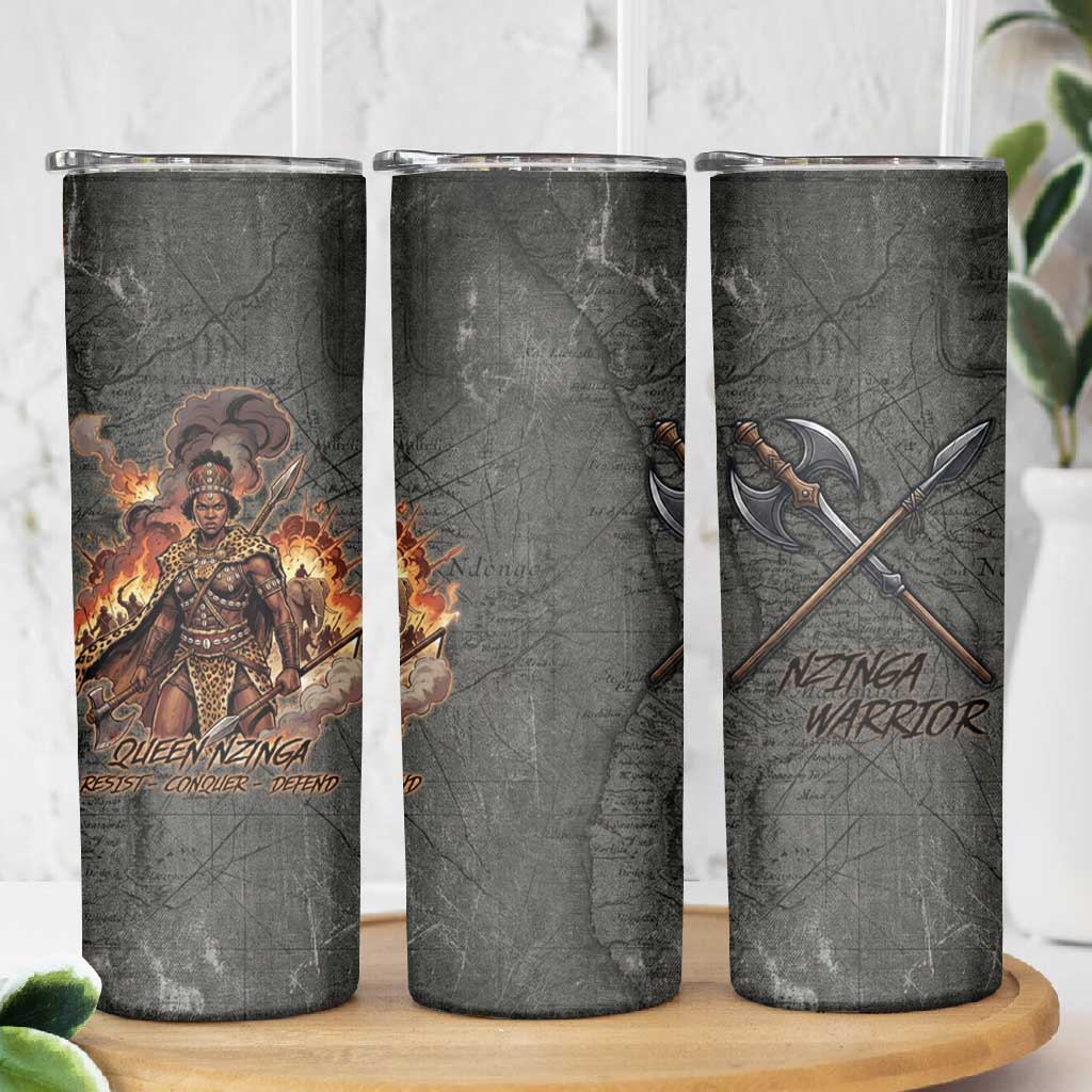 Queen Nzinga Skinny Tumbler Fierce African Warrior Queen - Dark Tribal Fire Art - Wonder Print Shop