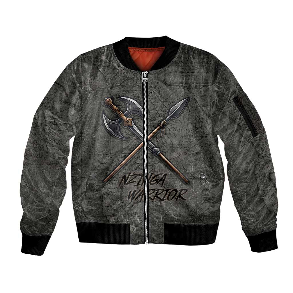 Queen Nzinga Sleeve Zip Bomber Jacket Fierce African Warrior Queen - Dark Tribal Fire Art - Wonder Print Shop