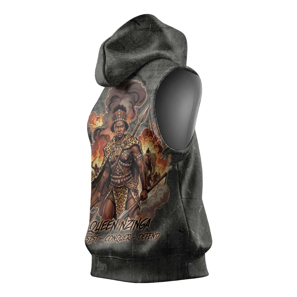 Queen Nzinga Sleeveless Hoodie Fierce African Warrior Queen - Dark Tribal Fire Art - Wonder Print Shop