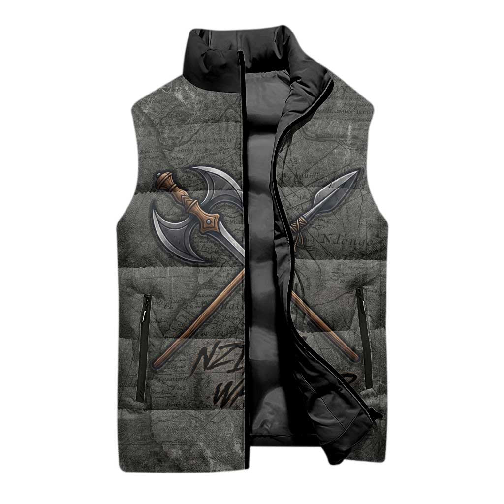 Queen Nzinga Sleeveless Puffer Jacket Fierce African Warrior Queen - Dark Tribal Fire Art - Wonder Print Shop
