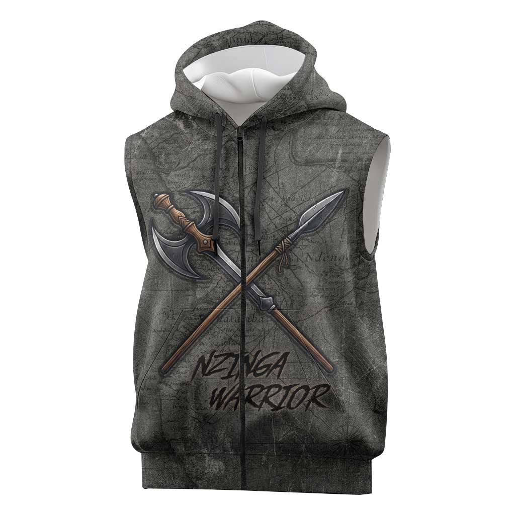 Queen Nzinga Sleeveless Zip Hoodie Fierce African Warrior Queen - Dark Tribal Fire Art - Wonder Print Shop