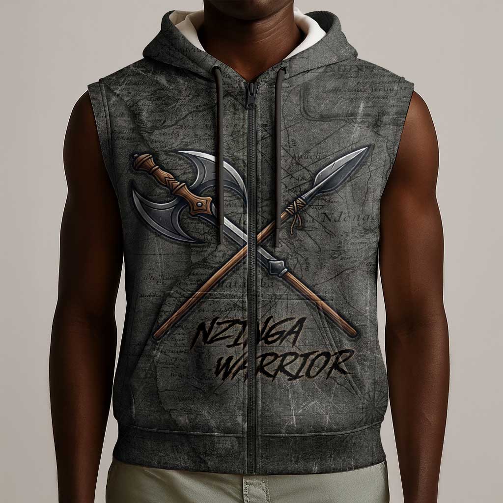 Queen Nzinga Sleeveless Zip Hoodie Fierce African Warrior Queen - Dark Tribal Fire Art - Wonder Print Shop