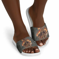 Queen Nzinga Slide Sandals Fierce African Warrior Queen - Dark Tribal Fire Art - Wonder Print Shop