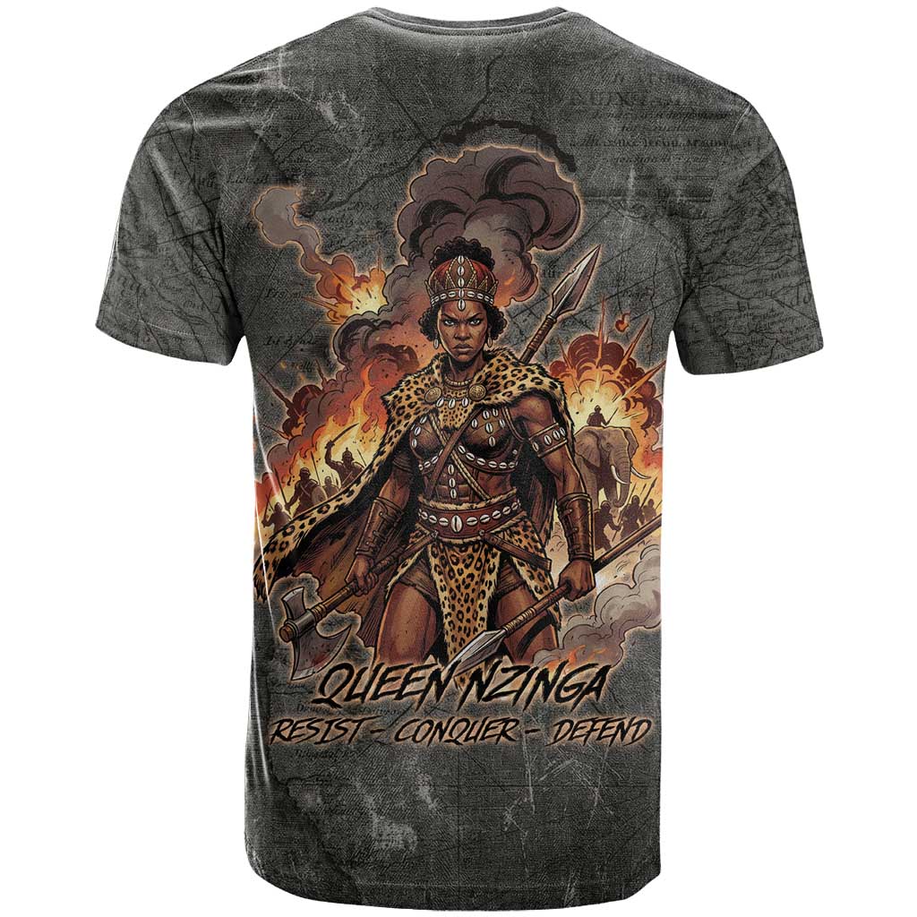 Queen Nzinga T shirt Fierce African Warrior Queen - Dark Tribal Fire Art - Wonder Print Shop