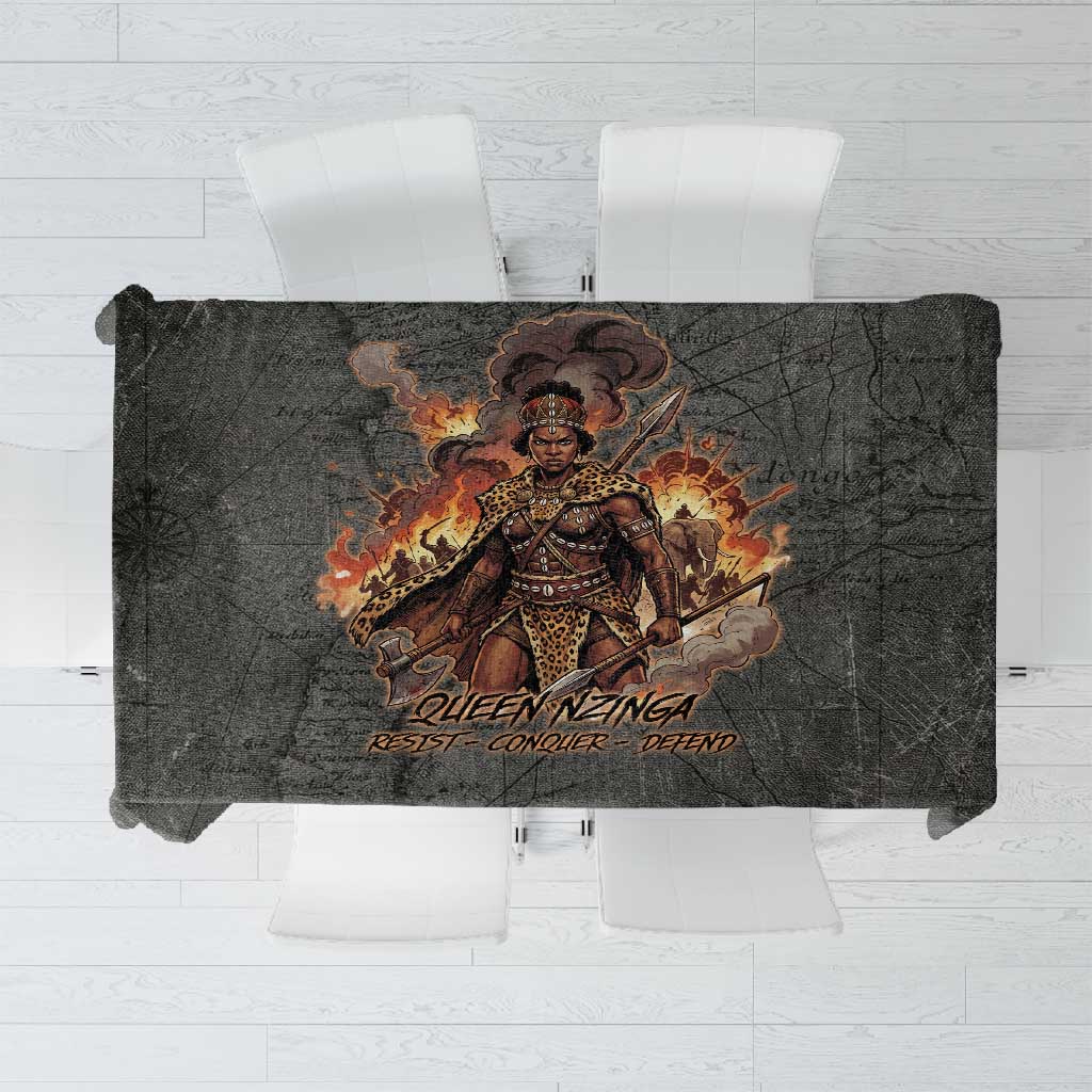 Queen Nzinga Tablecloth Fierce African Warrior Queen - Dark Tribal Fire Art - Wonder Print Shop