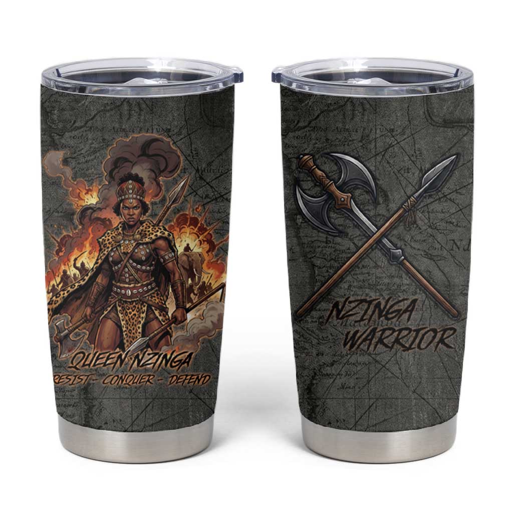 Queen Nzinga Tumbler Cup Fierce African Warrior Queen - Dark Tribal Fire Art - Wonder Print Shop