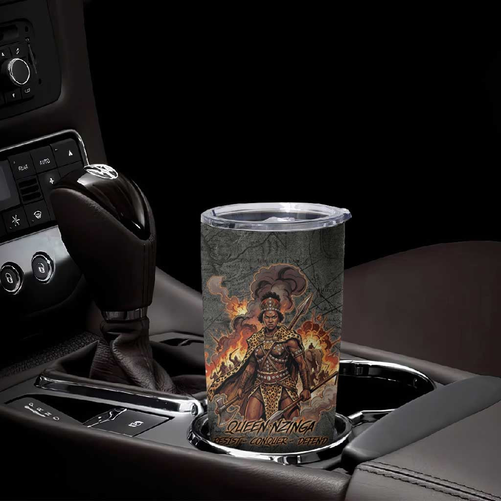 Queen Nzinga Tumbler Cup Fierce African Warrior Queen - Dark Tribal Fire Art - Wonder Print Shop