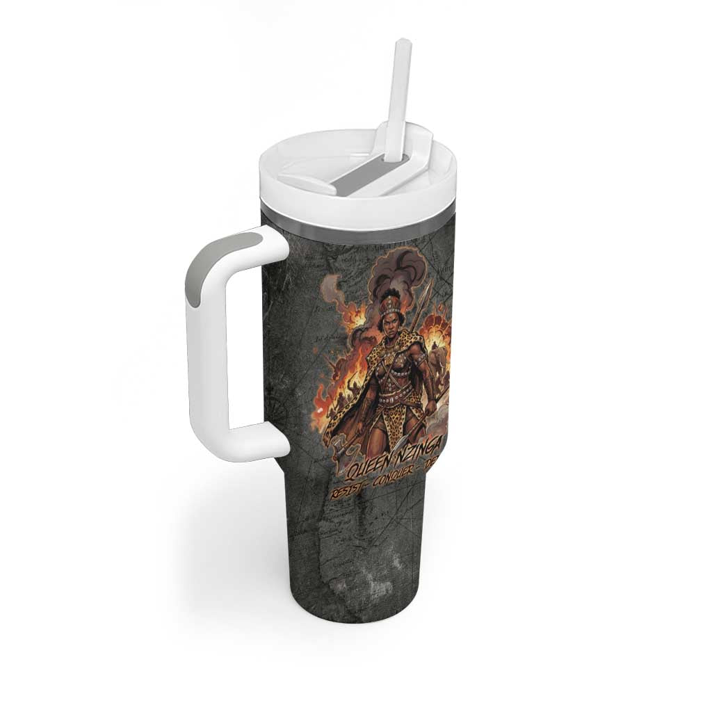 Queen Nzinga Tumbler With Handle Fierce African Warrior Queen - Dark Tribal Fire Art - Wonder Print Shop