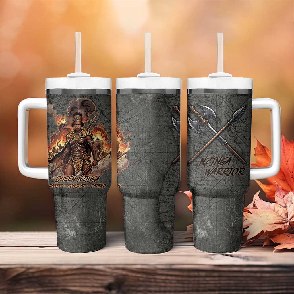 Queen Nzinga Tumbler With Handle Fierce African Warrior Queen - Dark Tribal Fire Art - Wonder Print Shop