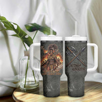 Queen Nzinga Tumbler With Handle Fierce African Warrior Queen - Dark Tribal Fire Art - Wonder Print Shop