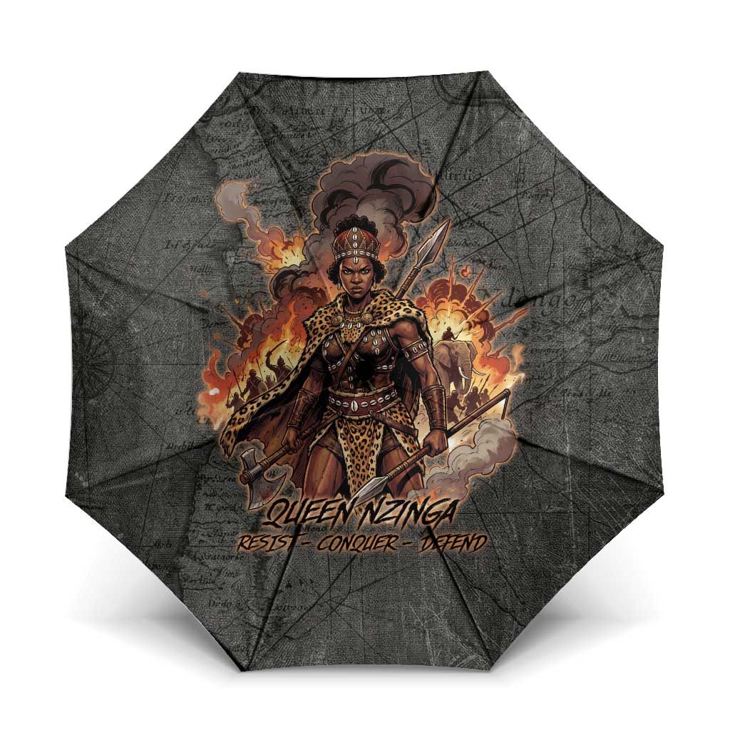 Queen Nzinga Umbrella Fierce African Warrior Queen - Dark Tribal Fire Art - Wonder Print Shop