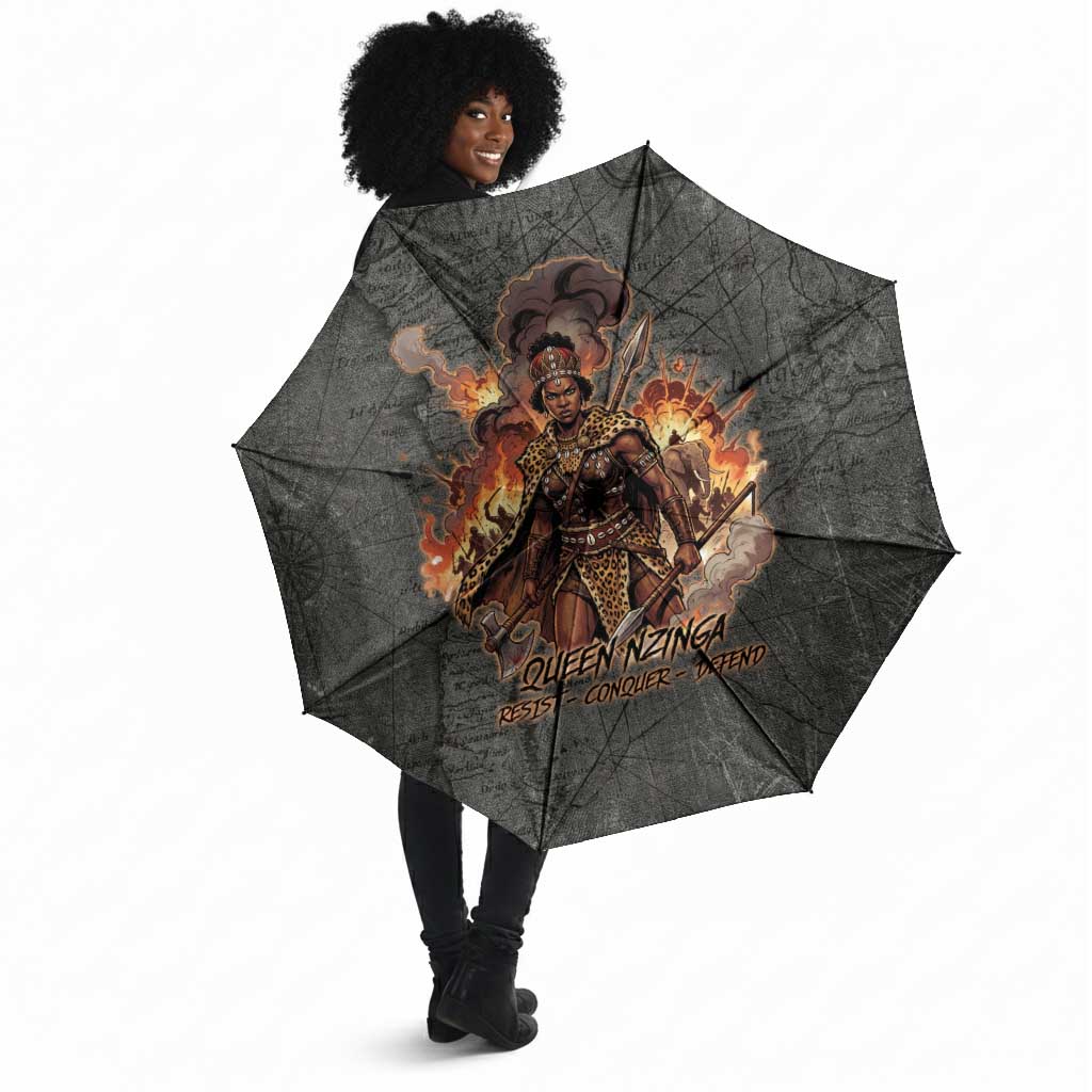 Queen Nzinga Umbrella Fierce African Warrior Queen - Dark Tribal Fire Art - Wonder Print Shop