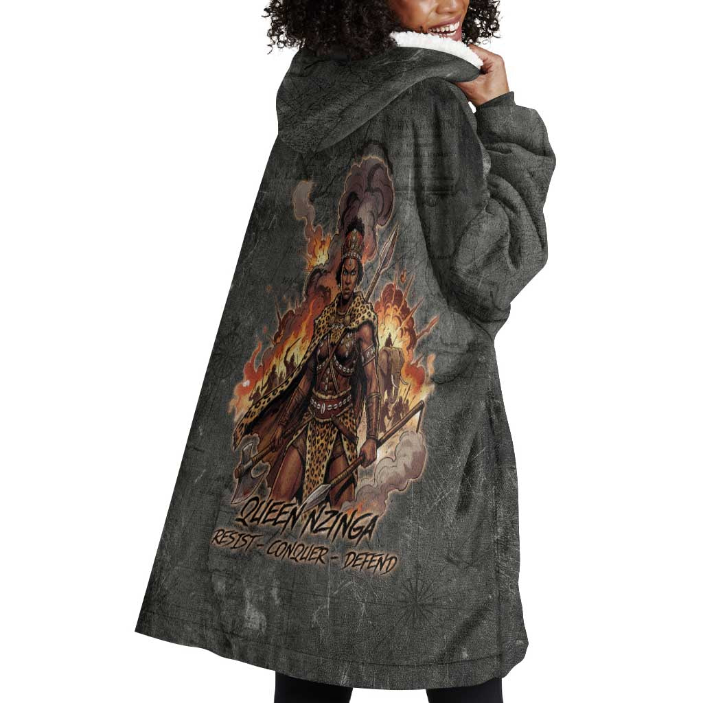 Queen Nzinga Wearable Blanket Hoodie Fierce African Warrior Queen - Dark Tribal Fire Art - Wonder Print Shop