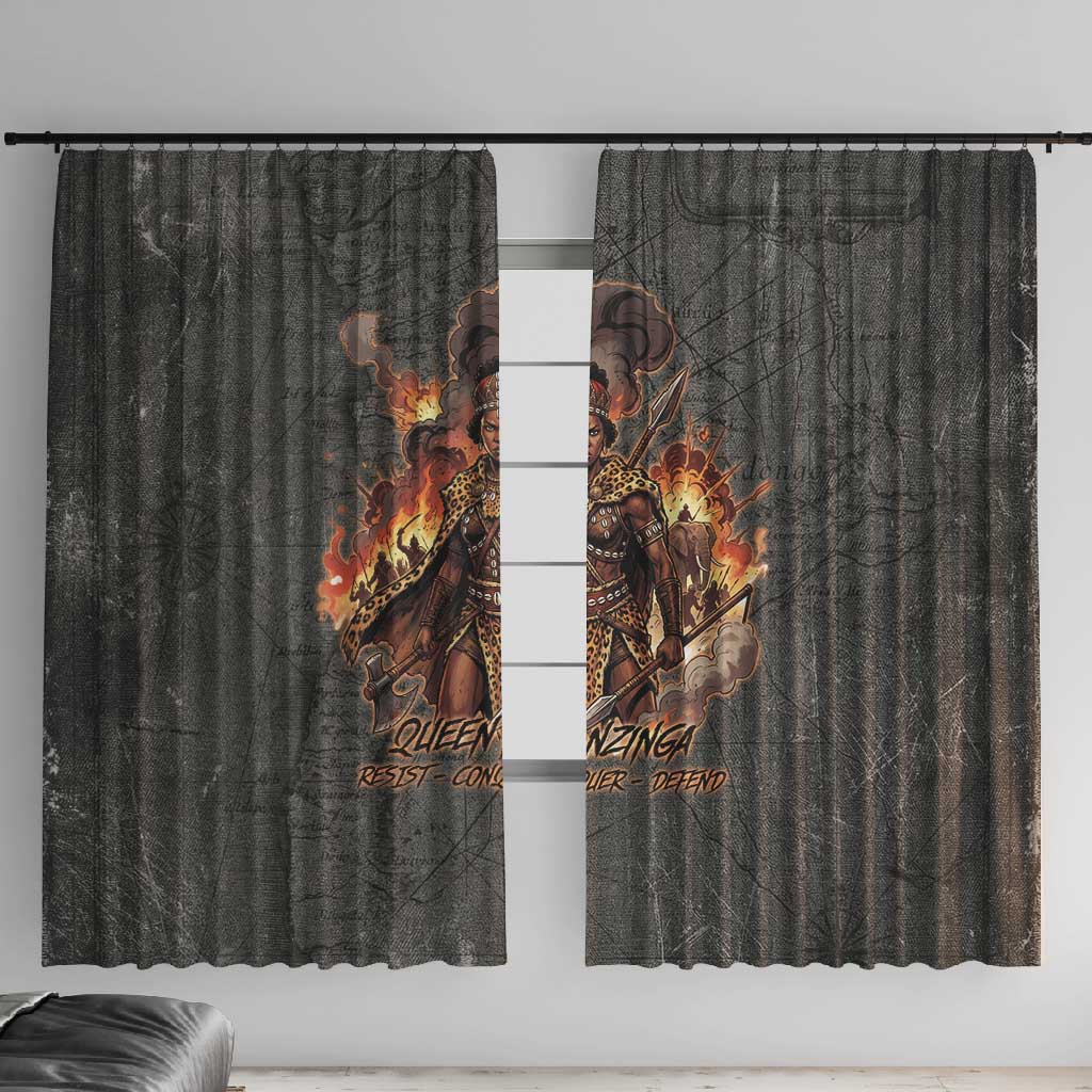 Queen Nzinga Window Curtain Fierce African Warrior Queen - Dark Tribal Fire Art - Wonder Print Shop