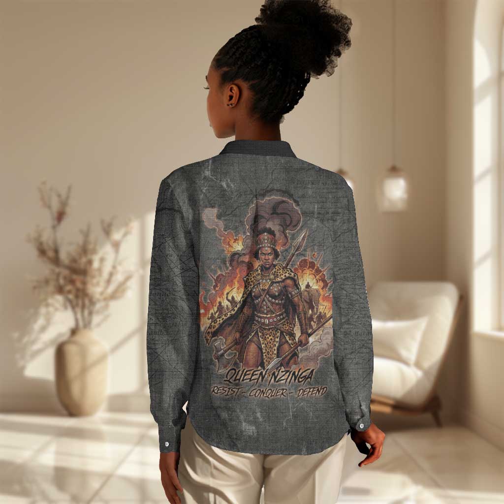 Queen Nzinga Women Casual Shirt Fierce African Warrior Queen - Dark Tribal Fire Art - Wonder Print Shop